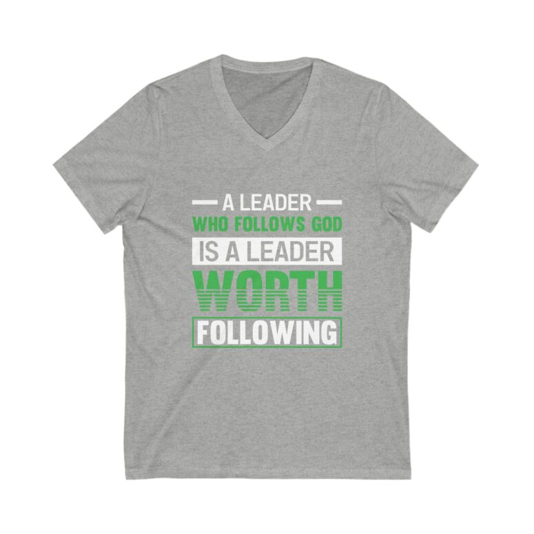 "A Leader Who Follows God..." Unisex Jersey Short Sleeve V-Neck Tee - Image 5