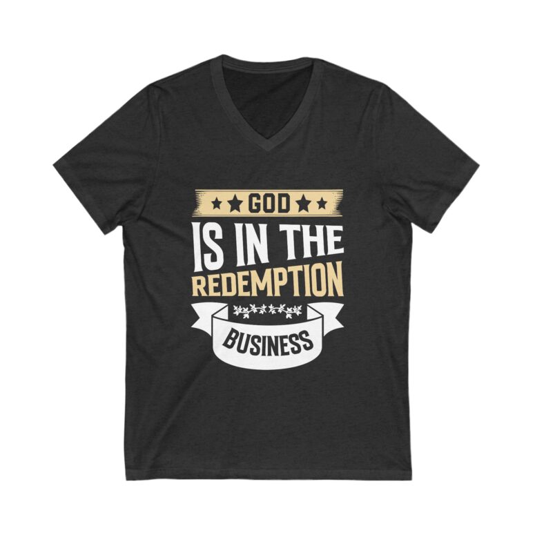 "God is in the Redemption Business" Unisex Jersey Short Sleeve V-Neck Tee - Image 11