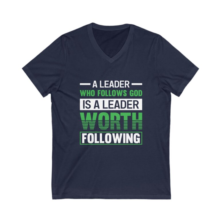 "A Leader Who Follows God..." Unisex Jersey Short Sleeve V-Neck Tee - Image 13