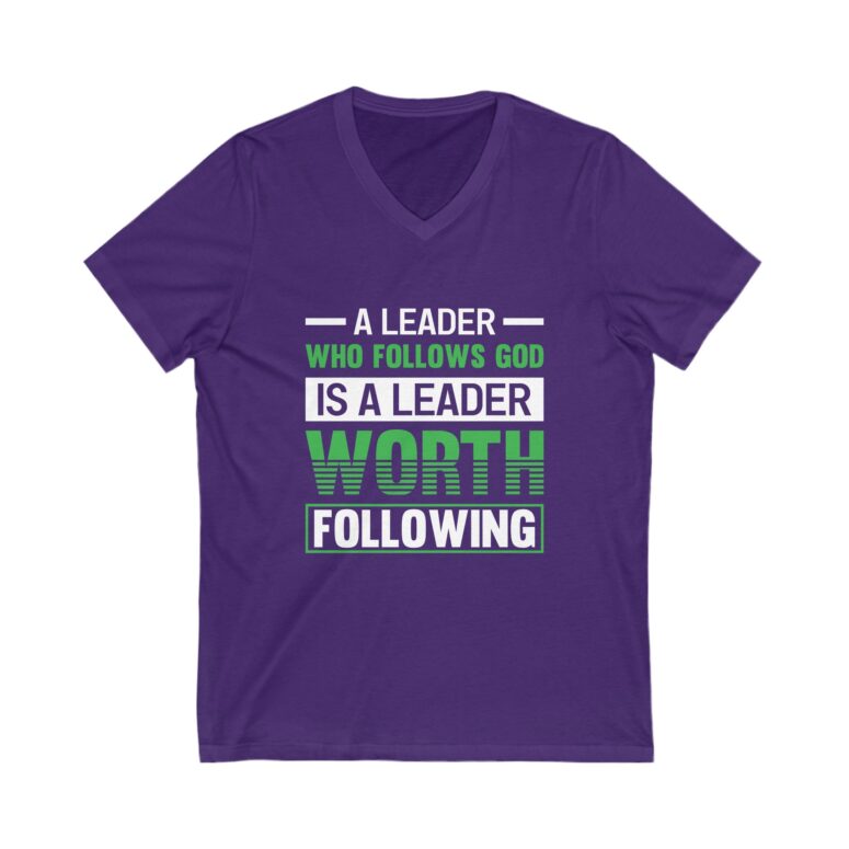 "A Leader Who Follows God..." Unisex Jersey Short Sleeve V-Neck Tee - Image 15