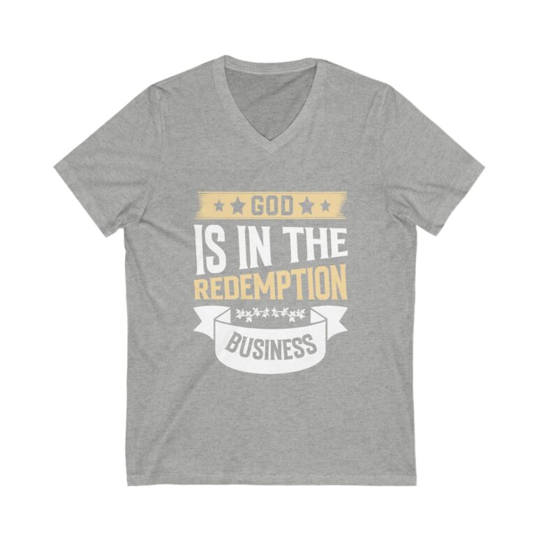 "God is in the Redemption Business" Unisex Jersey Short Sleeve V-Neck Tee - Image 5