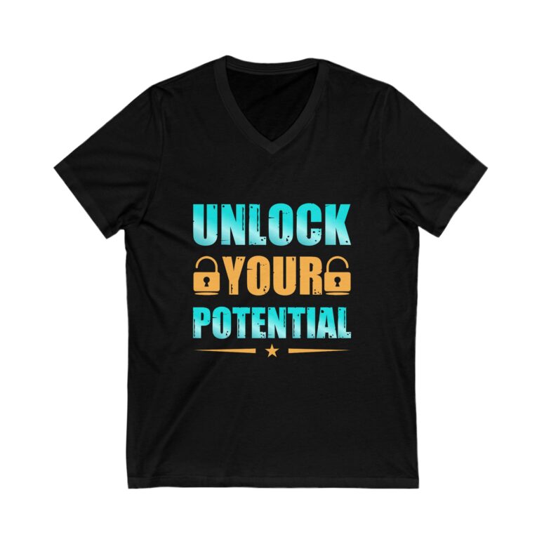 "Unlock Your Potential" Unisex Jersey Short Sleeve V-Neck Tee - Image 5