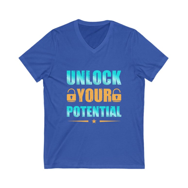 "Unlock Your Potential" Unisex Jersey Short Sleeve V-Neck Tee - Image 9