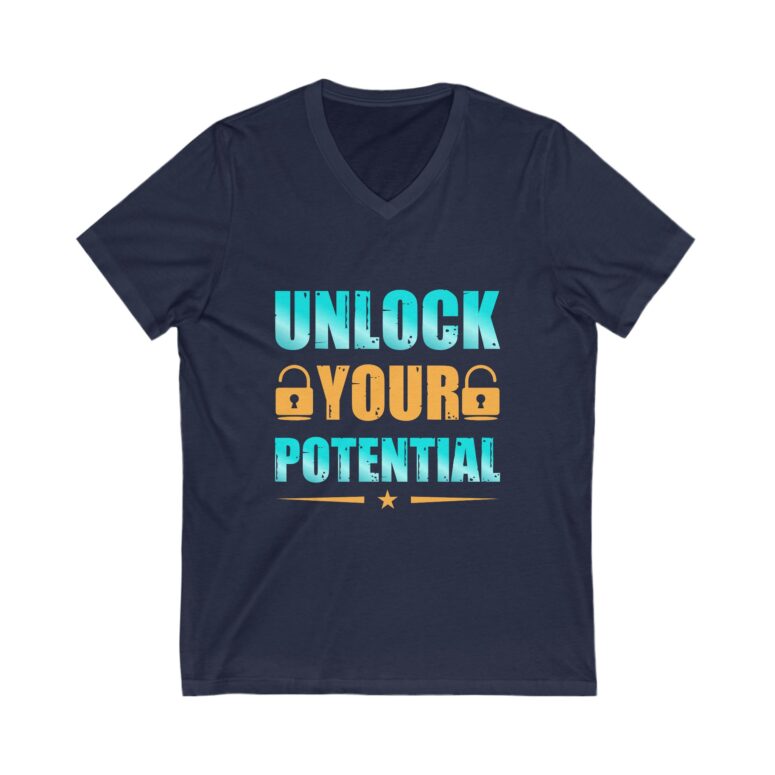 "Unlock Your Potential" Unisex Jersey Short Sleeve V-Neck Tee - Image 15