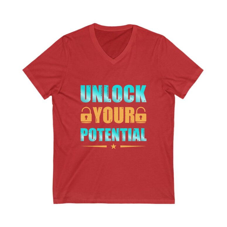 "Unlock Your Potential" Unisex Jersey Short Sleeve V-Neck Tee - Image 19