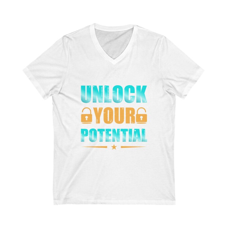 "Unlock Your Potential" Unisex Jersey Short Sleeve V-Neck Tee