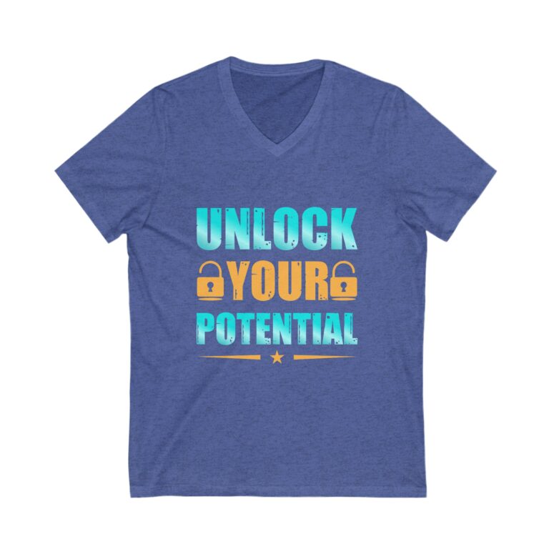 "Unlock Your Potential" Unisex Jersey Short Sleeve V-Neck Tee - Image 11