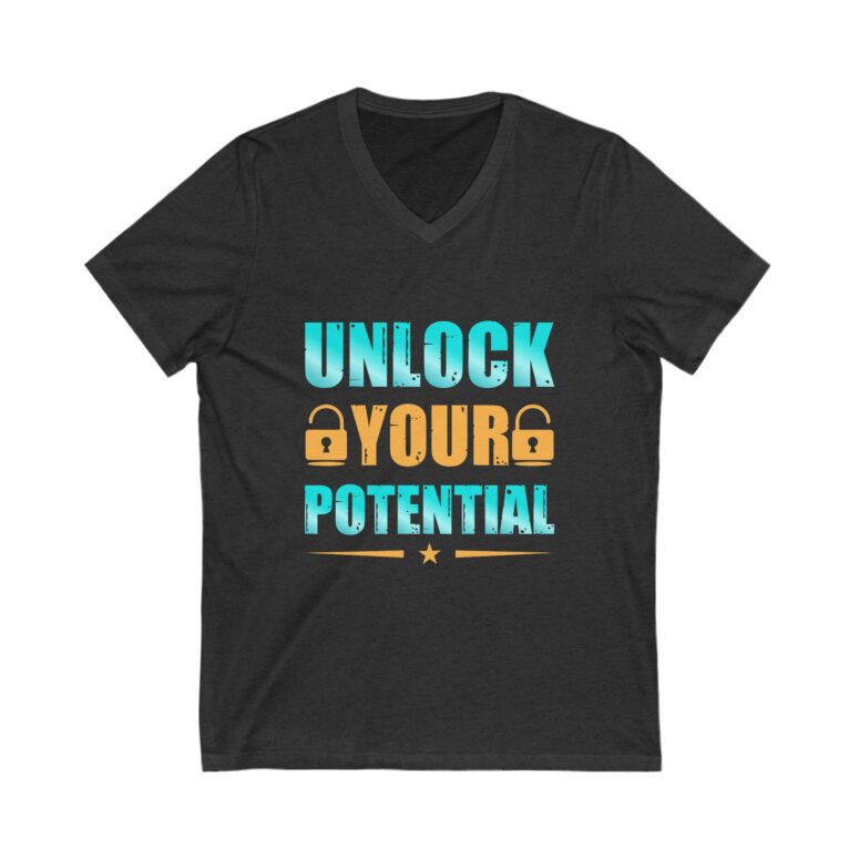 "Unlock Your Potential" Unisex Jersey Short Sleeve V-Neck Tee - Image 13