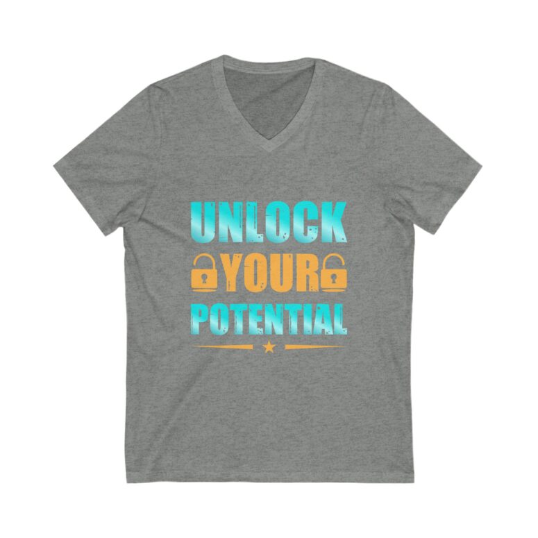 "Unlock Your Potential" Unisex Jersey Short Sleeve V-Neck Tee - Image 3