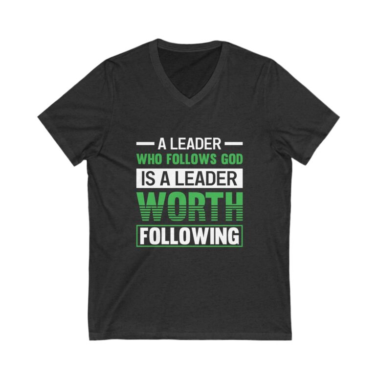 "A Leader Who Follows God..." Unisex Jersey Short Sleeve V-Neck Tee - Image 11