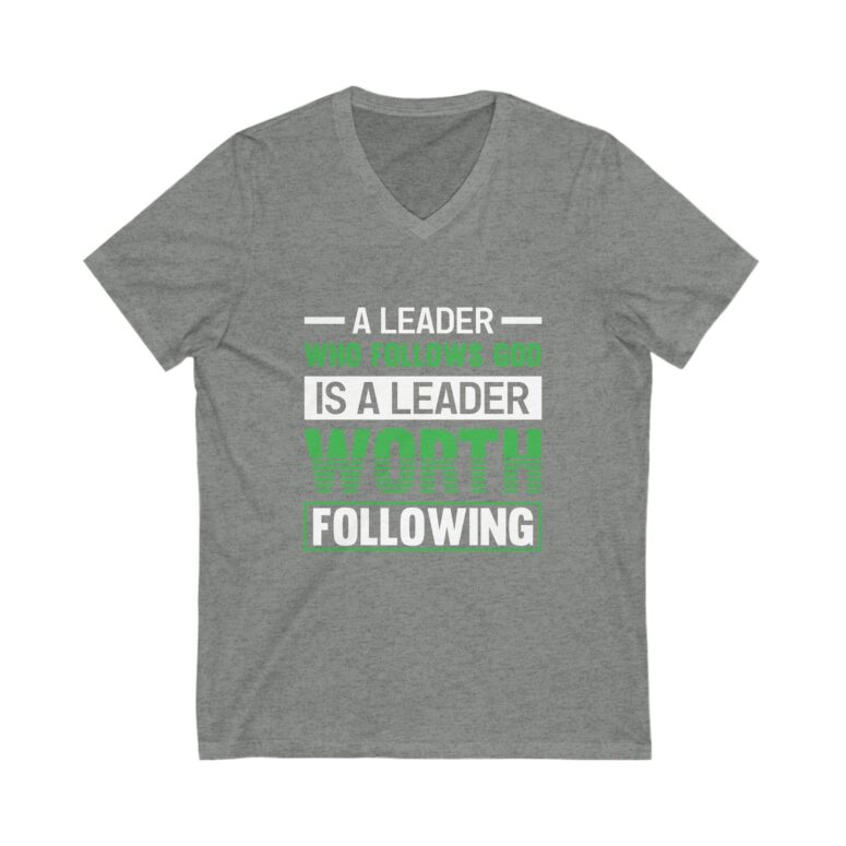 "A Leader Who Follows God..." Unisex Jersey Short Sleeve V-Neck Tee - Image 3